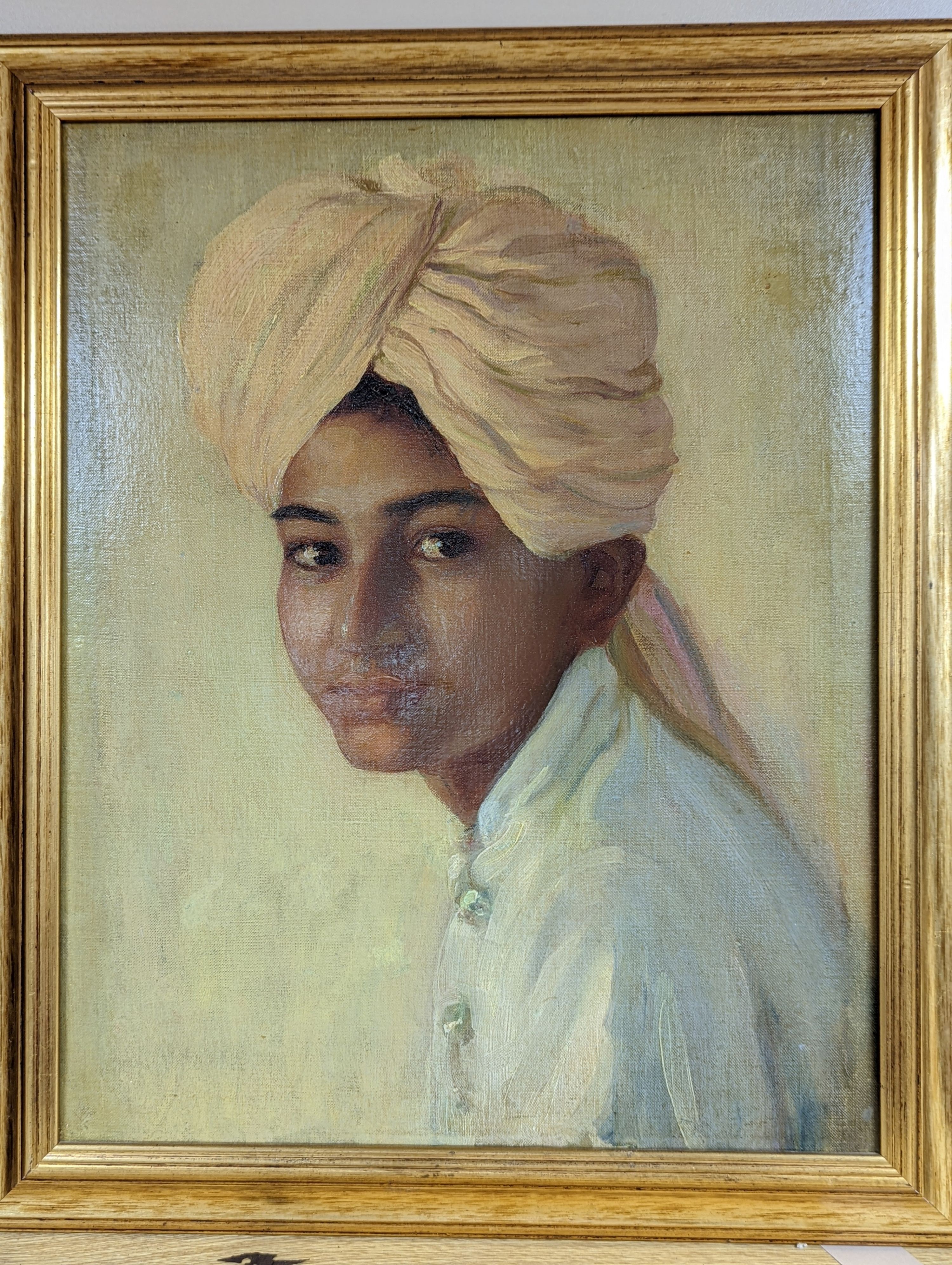20th century English School, oil on canvas, Portrait of an Sikh youth', 49 x 39cm